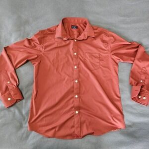 UNTUCKit Men's Large Slim Fit Long Sleeve Button Down Shirt Red Woven